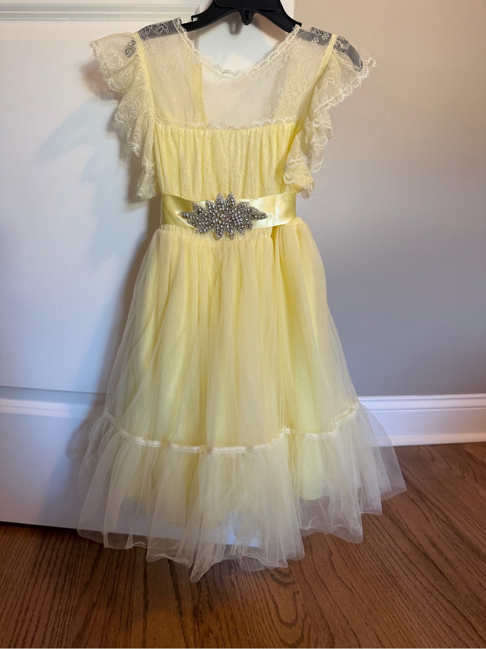 Yellow Tulle Princess Dress with Jeweled Sash